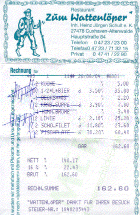 Rechnung 'Zum Wattenlper'